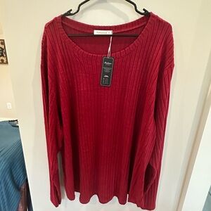 Fantasoul Women's Classic Red Ribbed Sweater